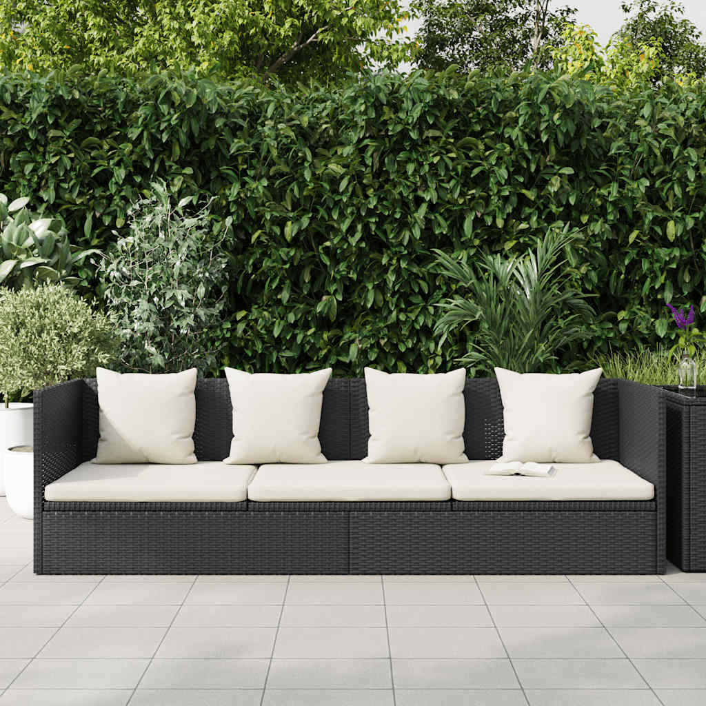 vidaXL Sofa ogrodowa z poduszkami, polirattan, czarna