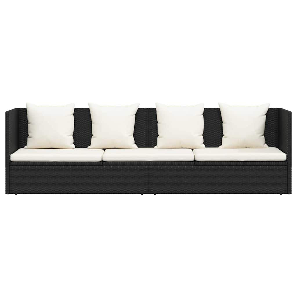 vidaXL Sofa ogrodowa z poduszkami, polirattan, czarna