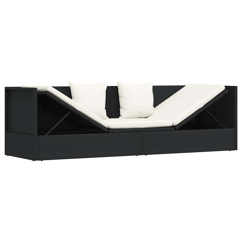 vidaXL Sofa ogrodowa z poduszkami, polirattan, czarna