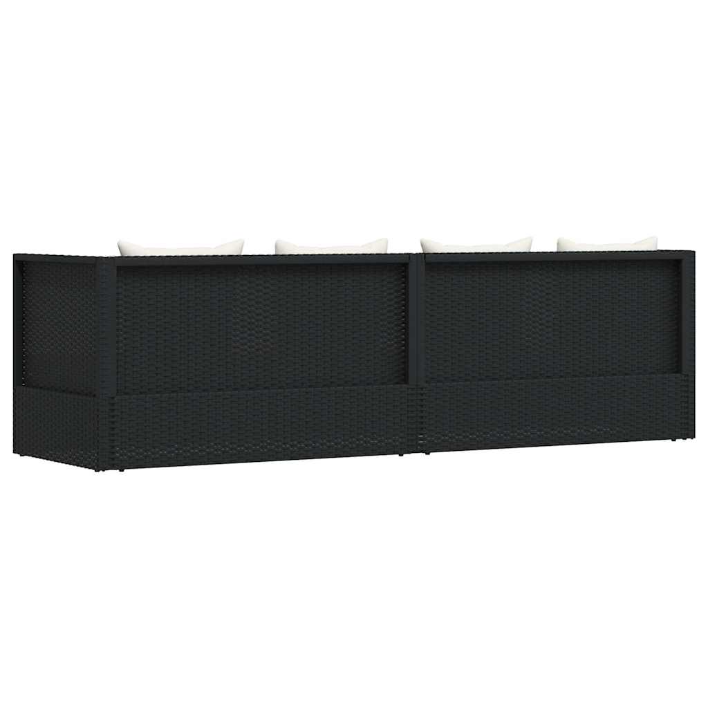 vidaXL Sofa ogrodowa z poduszkami, polirattan, czarna