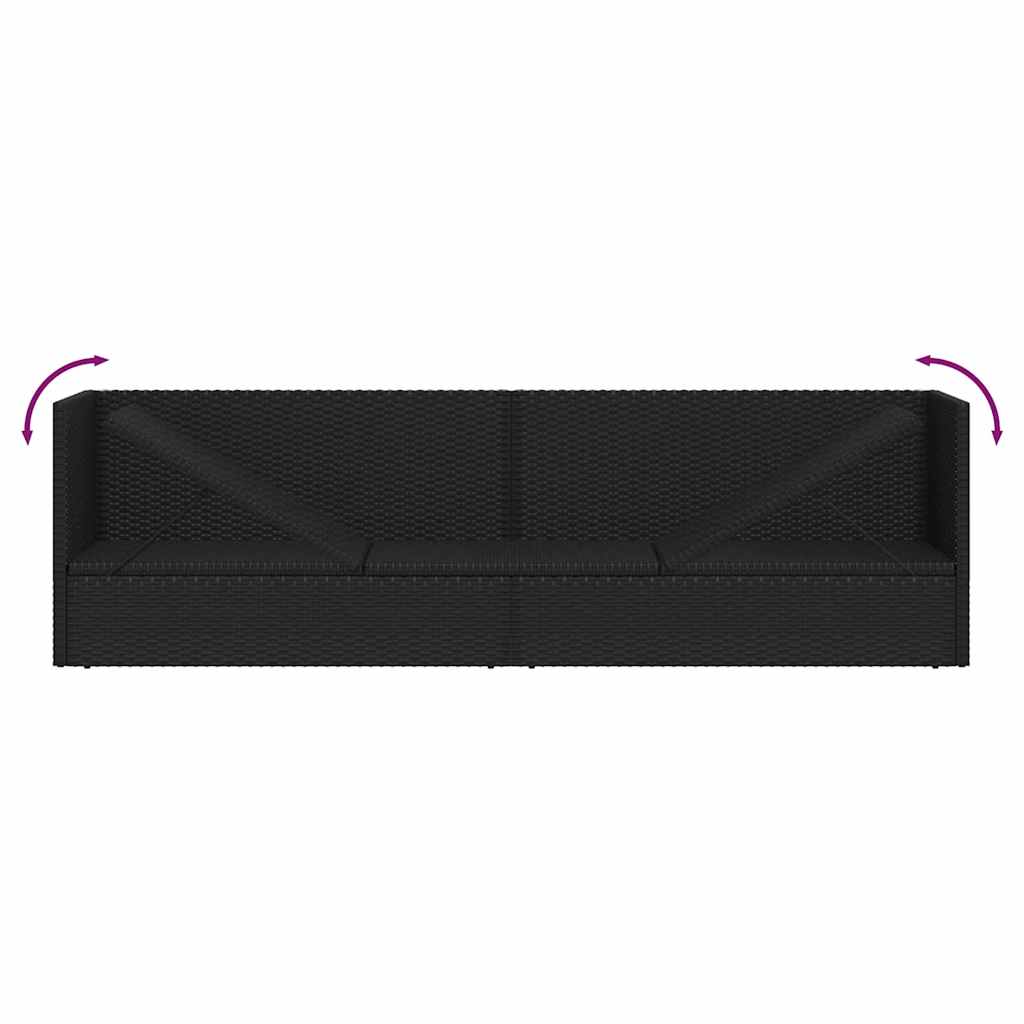 vidaXL Sofa ogrodowa z poduszkami, polirattan, czarna