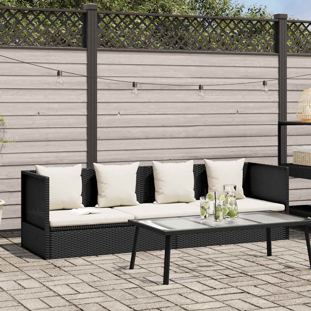 vidaXL Sofa ogrodowa z poduszkami, polirattan, czarna