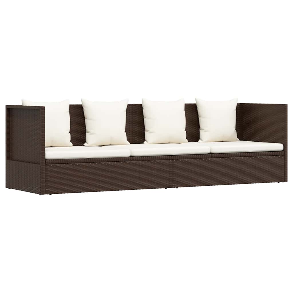 vidaXL Sofa ogrodowa z poduszkami, polirattan, brązowa