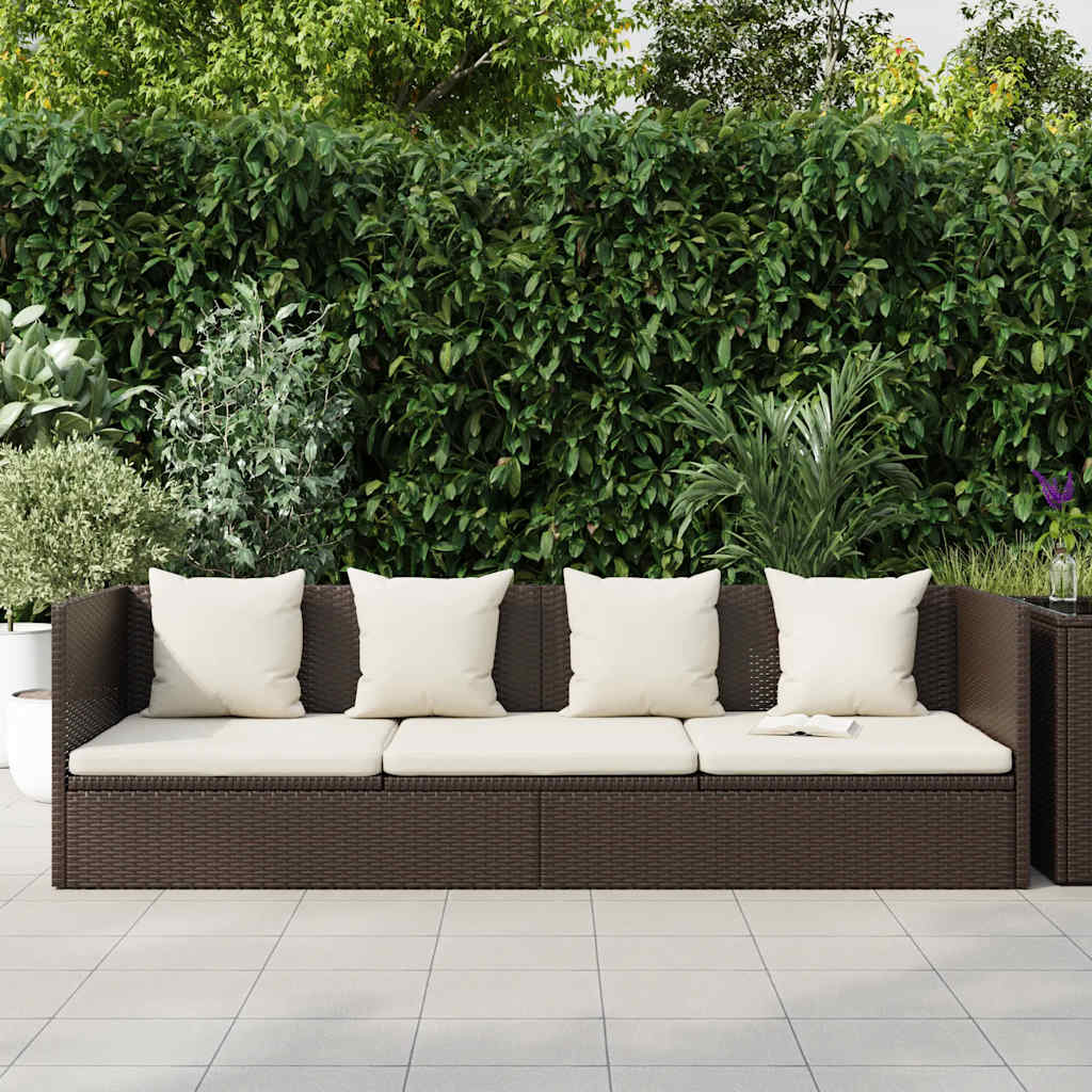 vidaXL Sofa ogrodowa z poduszkami, polirattan, brązowa