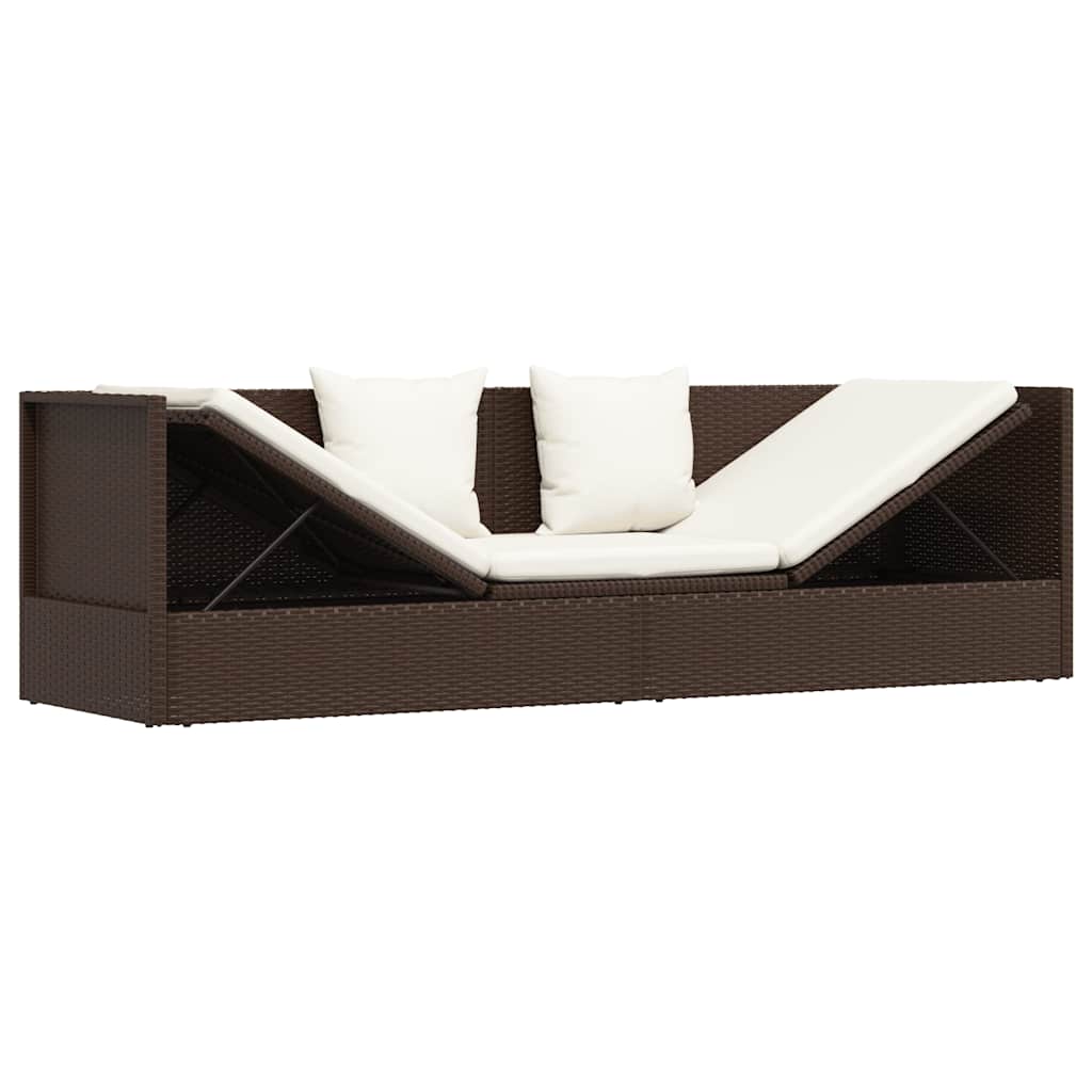 vidaXL Sofa ogrodowa z poduszkami, polirattan, brązowa