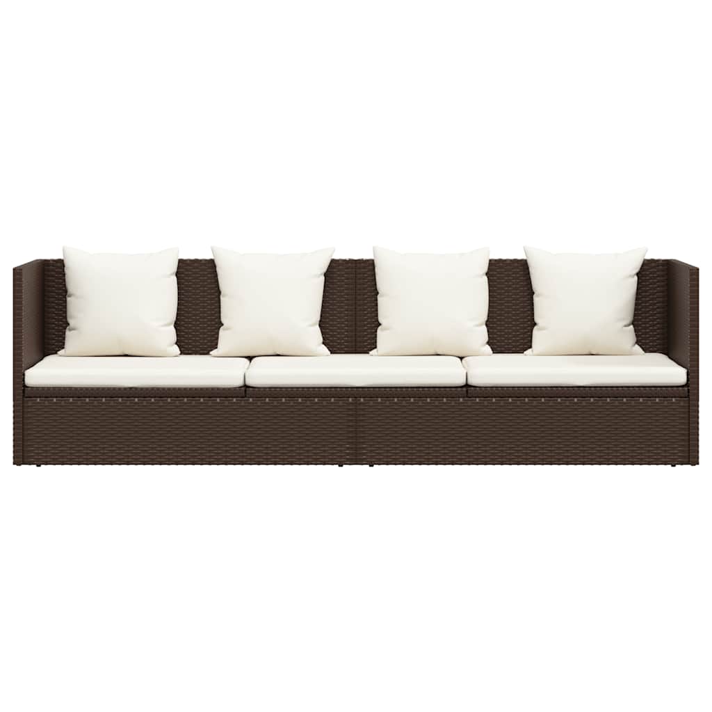 vidaXL Sofa ogrodowa z poduszkami, polirattan, brązowa