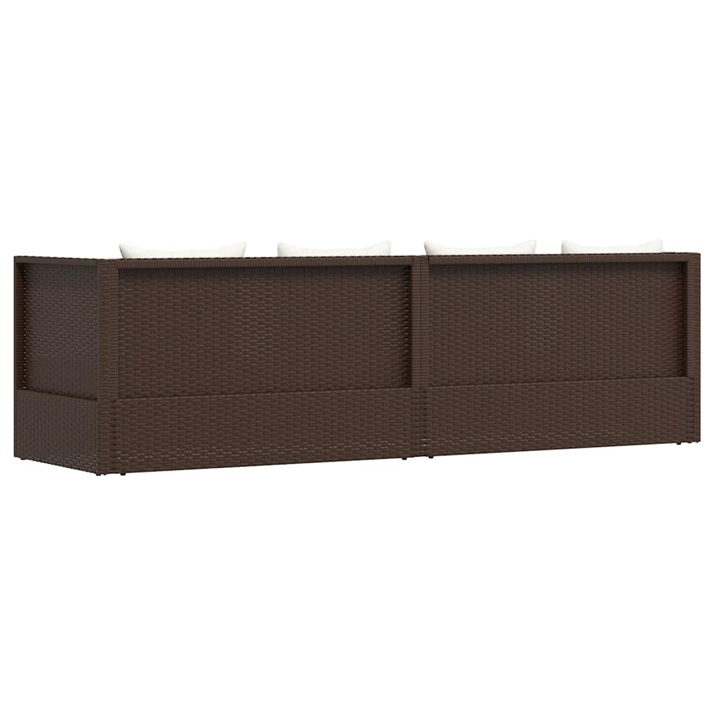 vidaXL Sofa ogrodowa z poduszkami, polirattan, brązowa