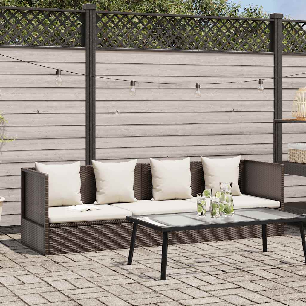 vidaXL Sofa ogrodowa z poduszkami, polirattan, brązowa