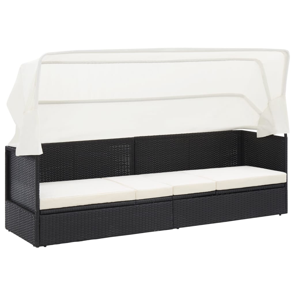 vidaXL Sofa ogrodowa z zadaszeniem, czarna, polirattanowa