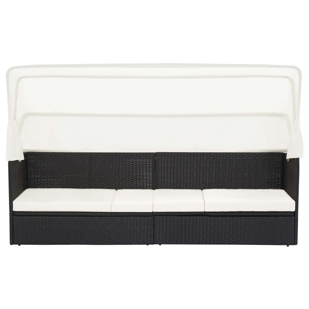 vidaXL Sofa ogrodowa z zadaszeniem, czarna, polirattanowa