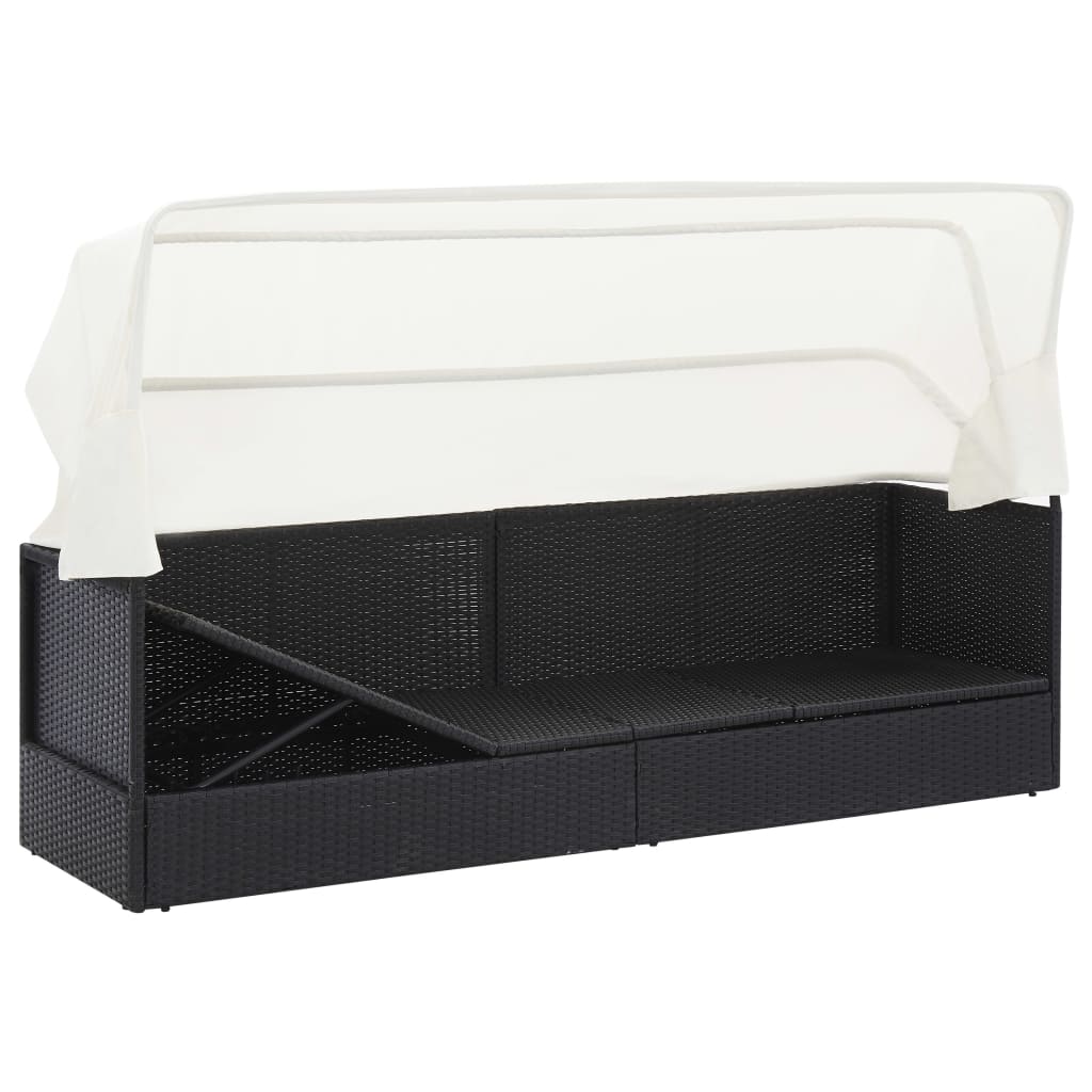 vidaXL Sofa ogrodowa z zadaszeniem, czarna, polirattanowa