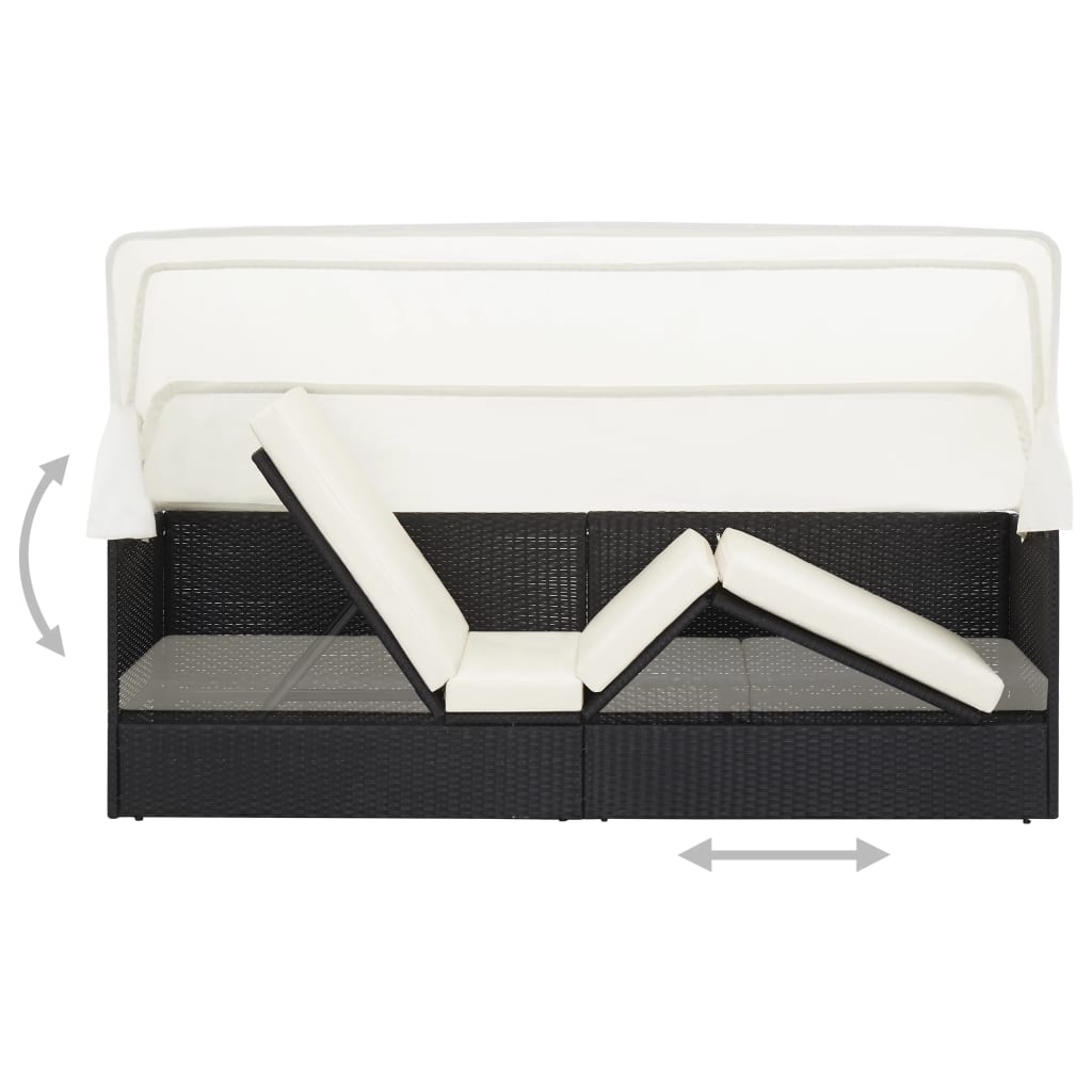 vidaXL Sofa ogrodowa z zadaszeniem, czarna, polirattanowa