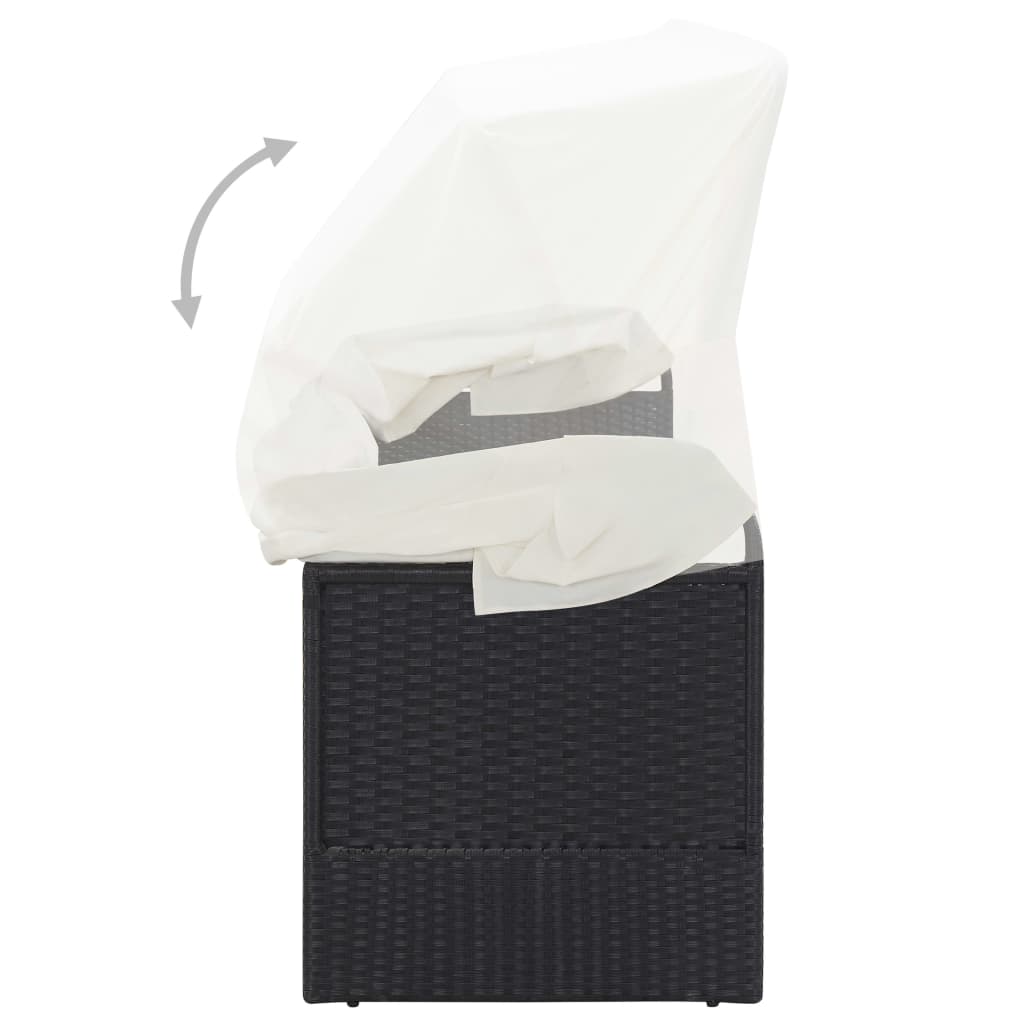 vidaXL Sofa ogrodowa z zadaszeniem, czarna, polirattanowa