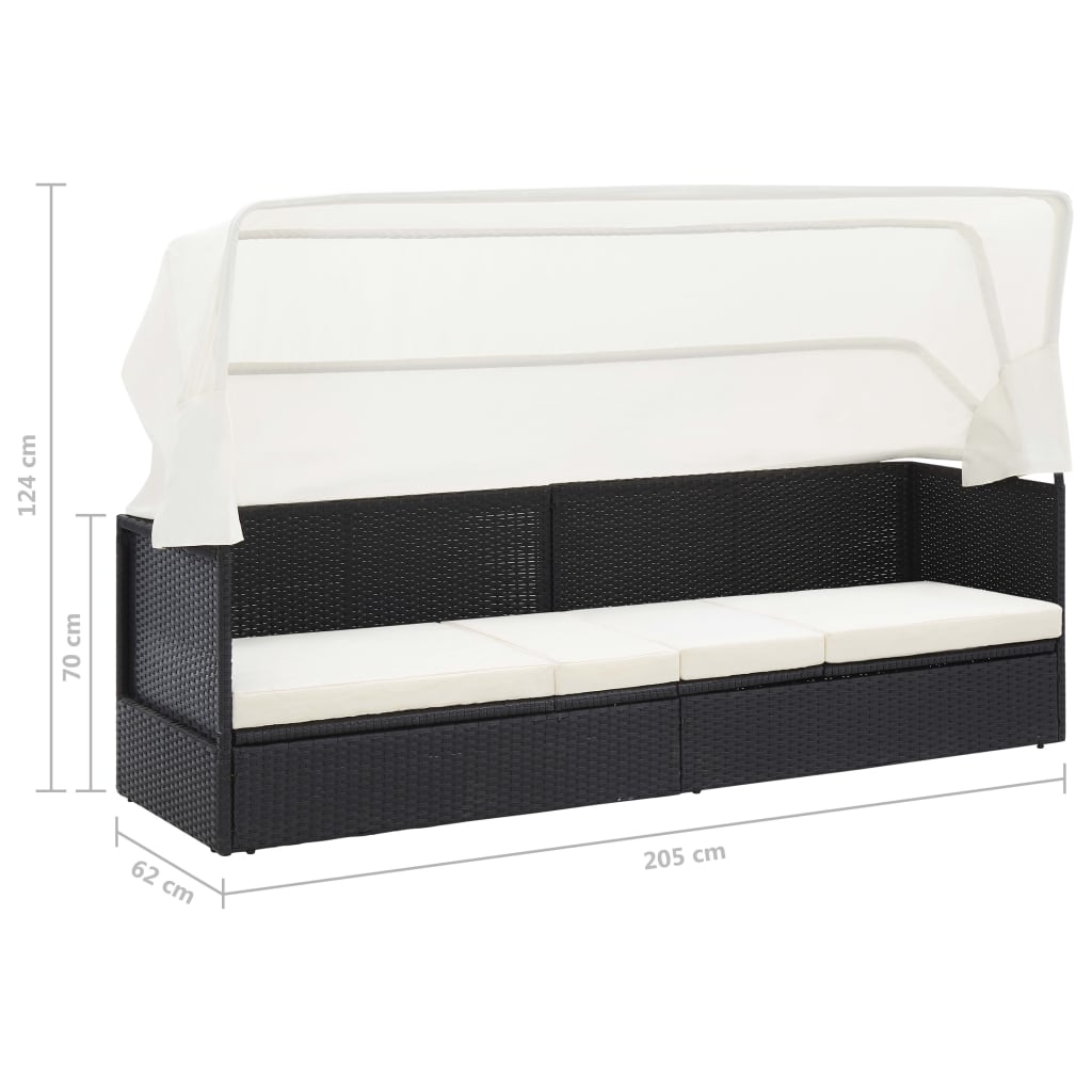 vidaXL Sofa ogrodowa z zadaszeniem, czarna, polirattanowa