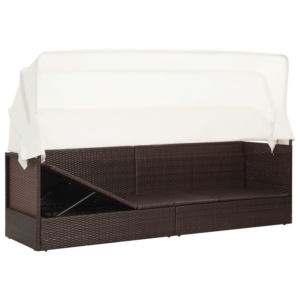vidaXL Sofa ogrodowa z zadaszeniem, polirattanowa, brązowa