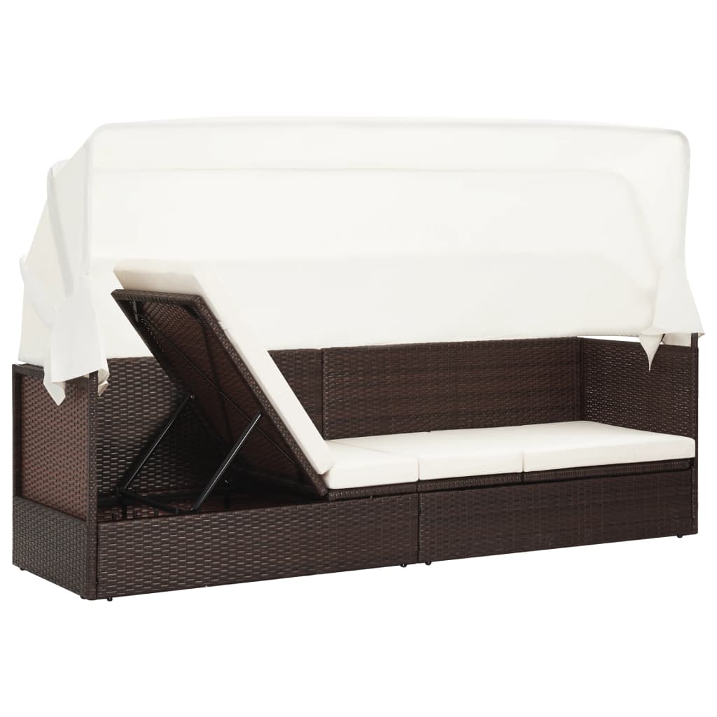 vidaXL Sofa ogrodowa z zadaszeniem, polirattanowa, brązowa