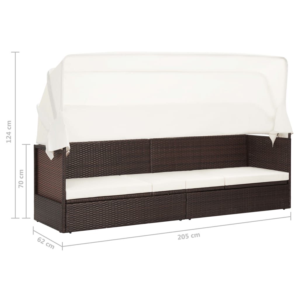 vidaXL Sofa ogrodowa z zadaszeniem, polirattanowa, brązowa