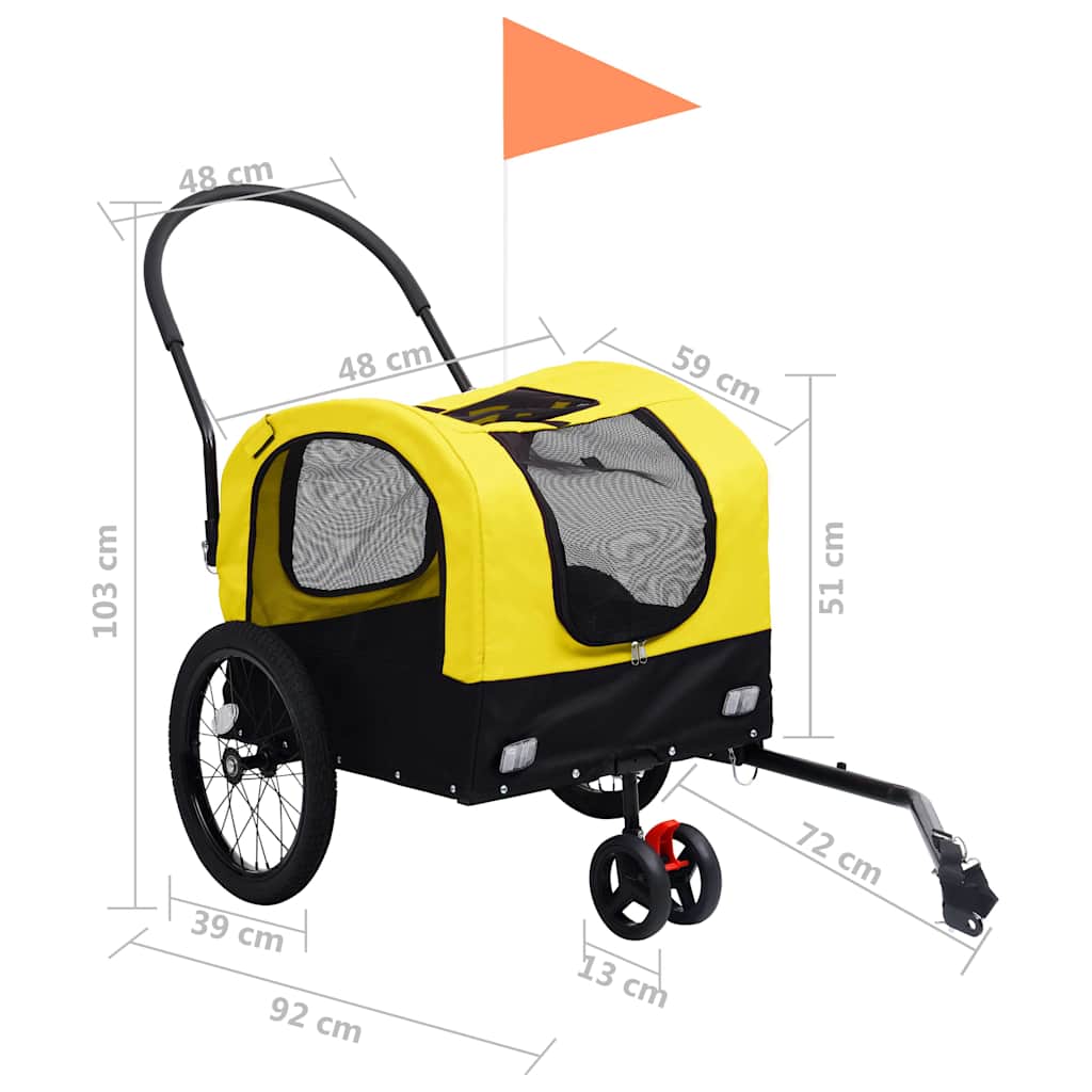 vidaXL Przyczepka dla zwierząt rowerowa/do biegania 2-w-1 żółto-czarna