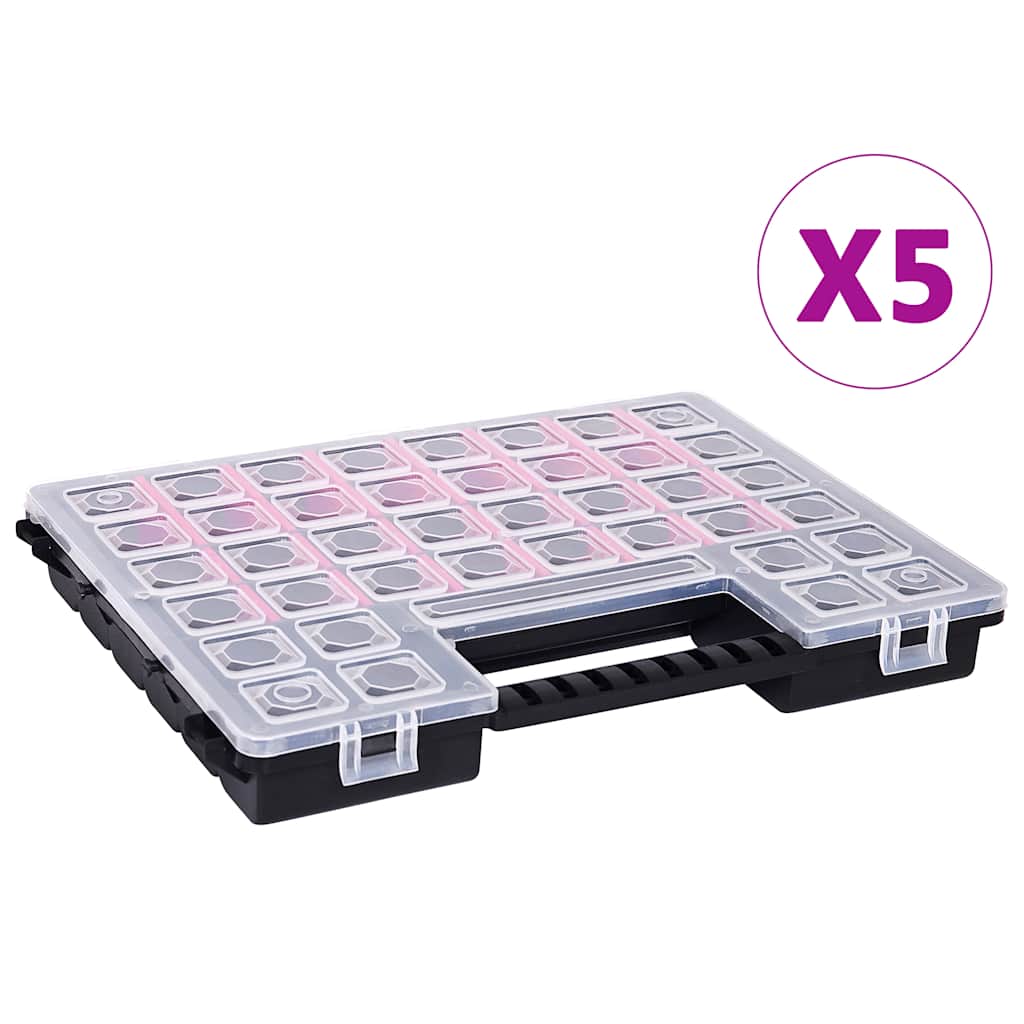 vidaXL Pudełka asortymentowe 5 szt. z regulowanymi przegródkami