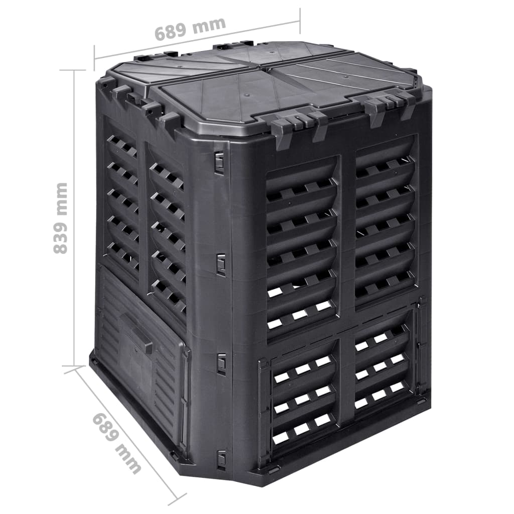 vidaXL Kompostownik ogrodowy, czarny, 68,9x68,9x83,9 cm, 360 L