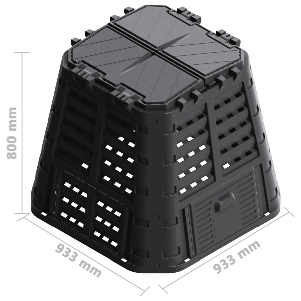 vidaXL Kompostownik ogrodowy, czarny, 93,3x93,3x80 cm, 480 L