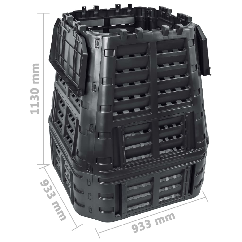 vidaXL Kompostownik ogrodowy, czarny, 93,3x93,3x113 cm, 740 L