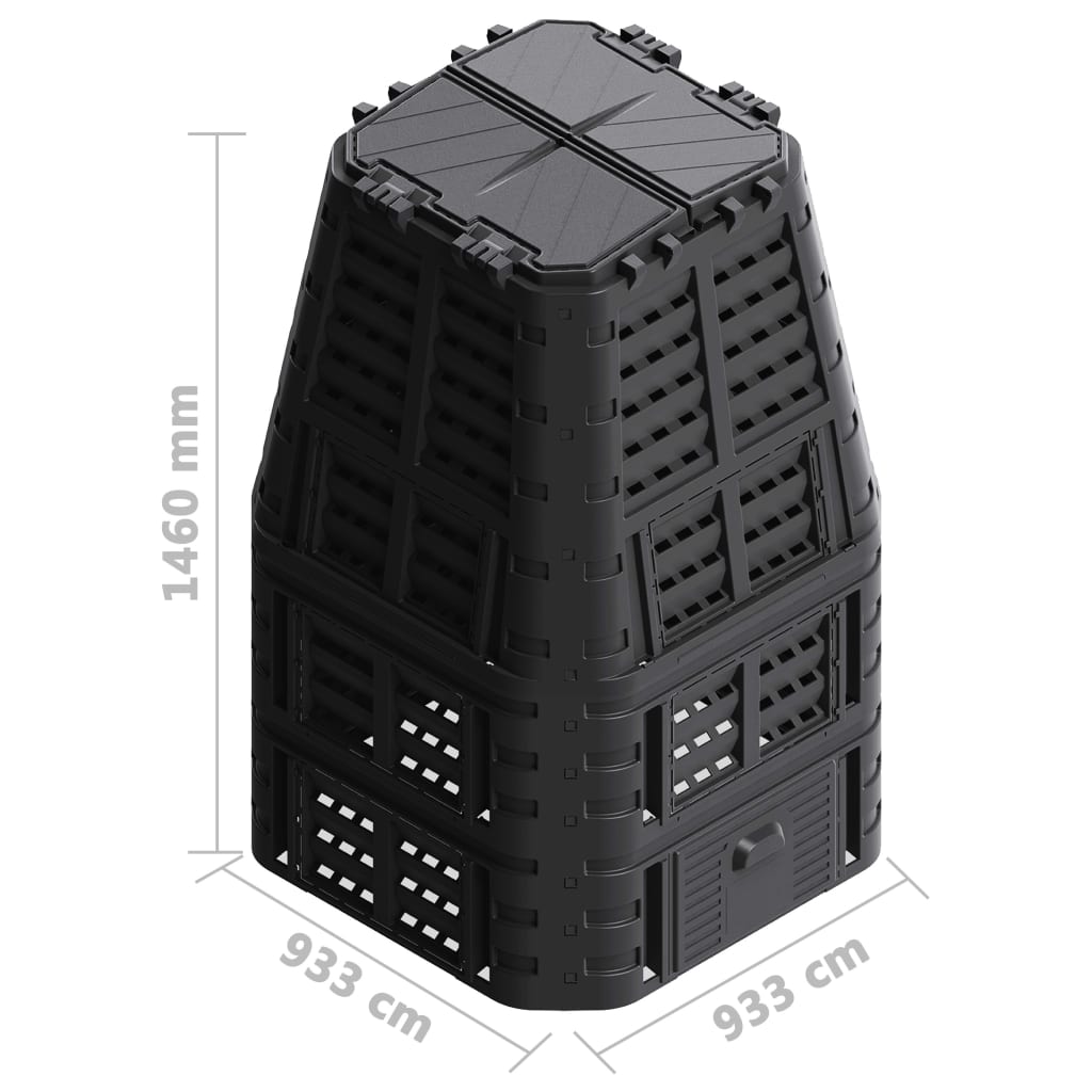 vidaXL Kompostownik ogrodowy, czarny, 93,3x93,3x146 cm, 1000 L