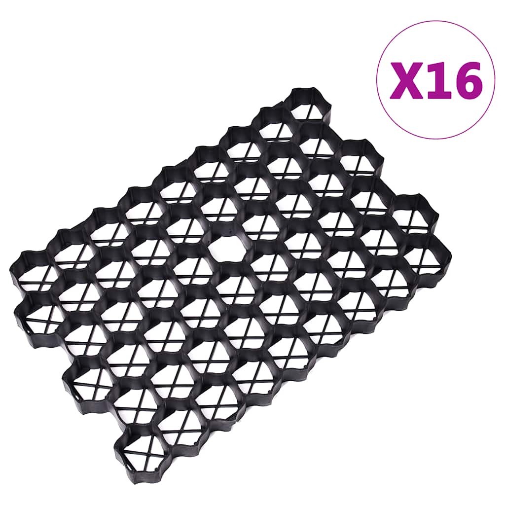 vidaXL Kratki trawnikowe, 16 szt., czarne, 60x40x3 cm, plastik
