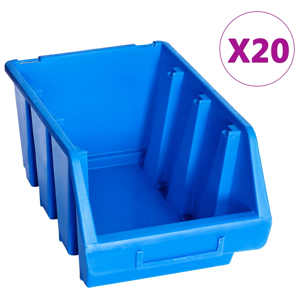 vidaXL Pojemniki sztaplowane, 20 szt., niebieskie, plastikowe