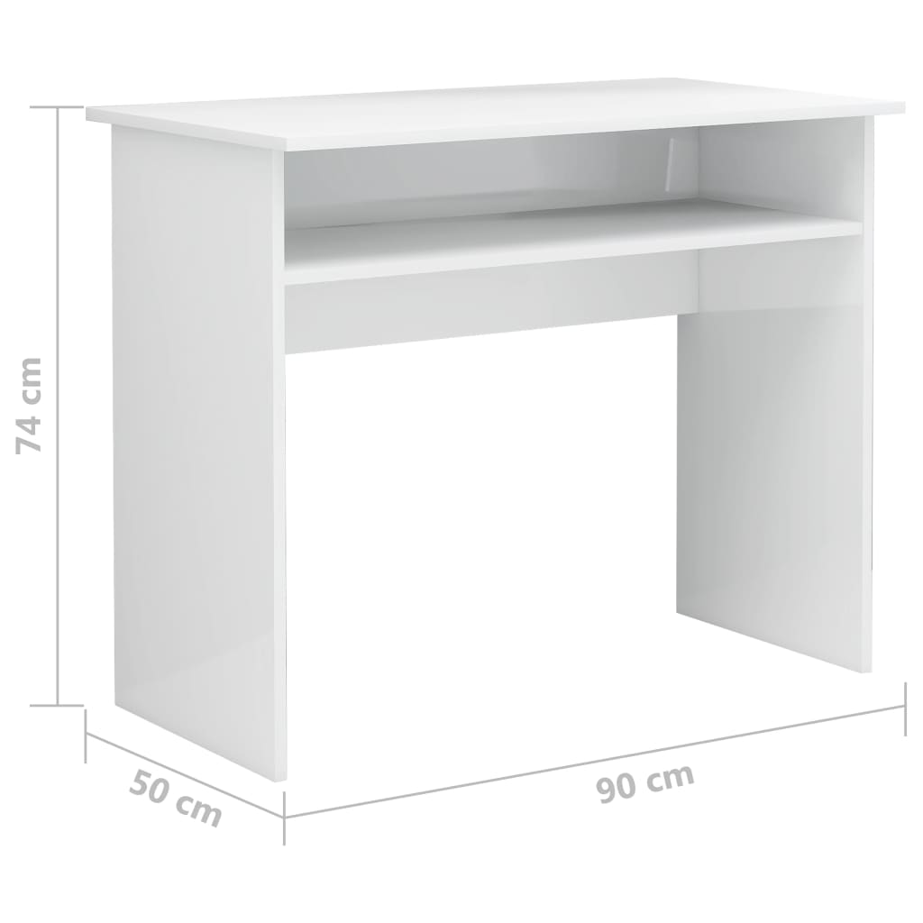 vidaXL Biurko, białe z połyskiem, 90x50x74cm, materiał drewnopochodny