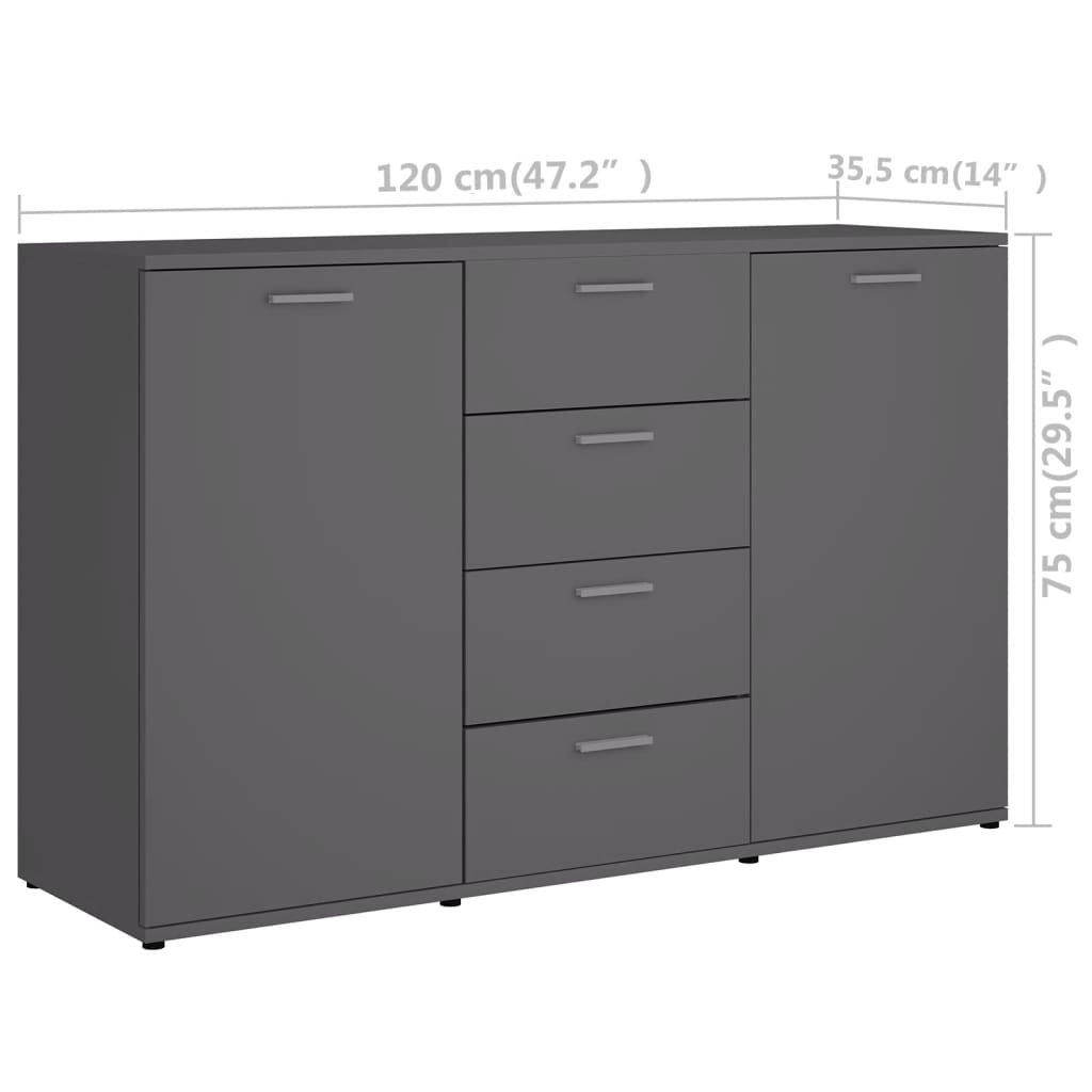 vidaXL Komoda, szara, 120x35,5x75 cm, materiał drewnopochodny
