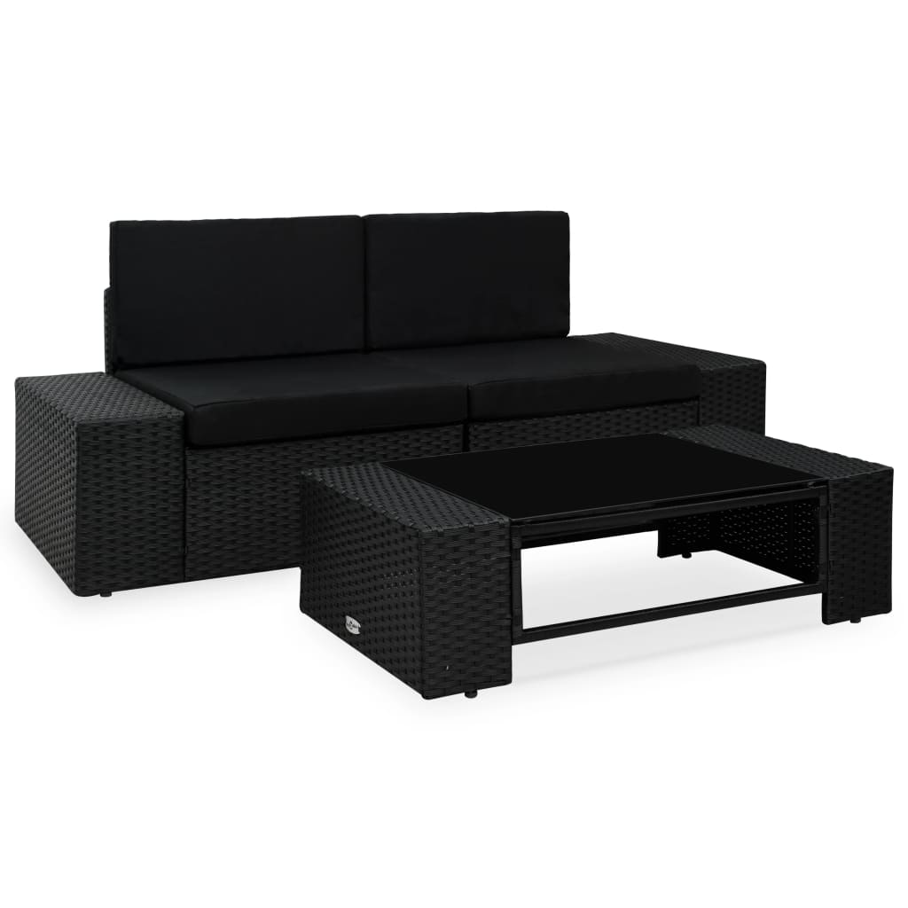 vidaXL 3-cz. zestaw wypoczynkowy do ogrodu, rattan PE, czarny