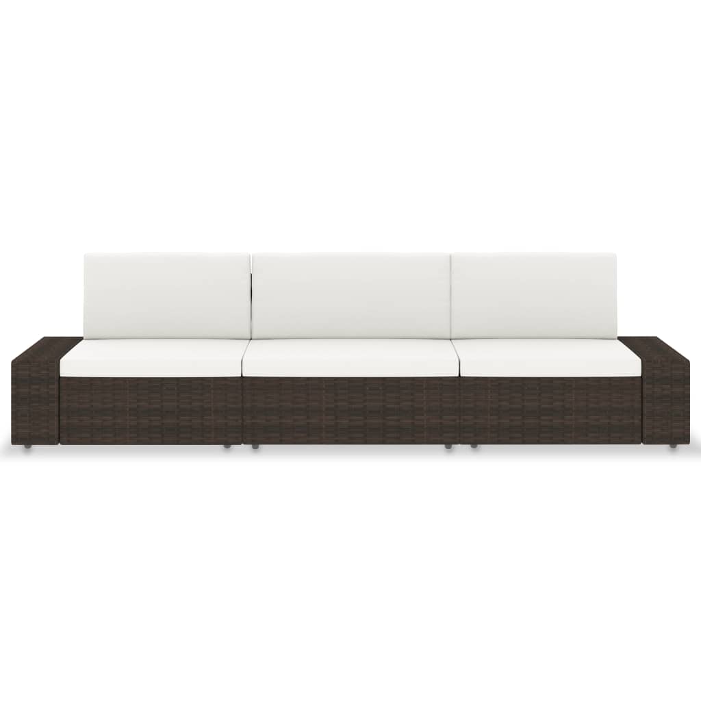 vidaXL Sofa modułowa 3-osobowa, rattan PE, brązowa