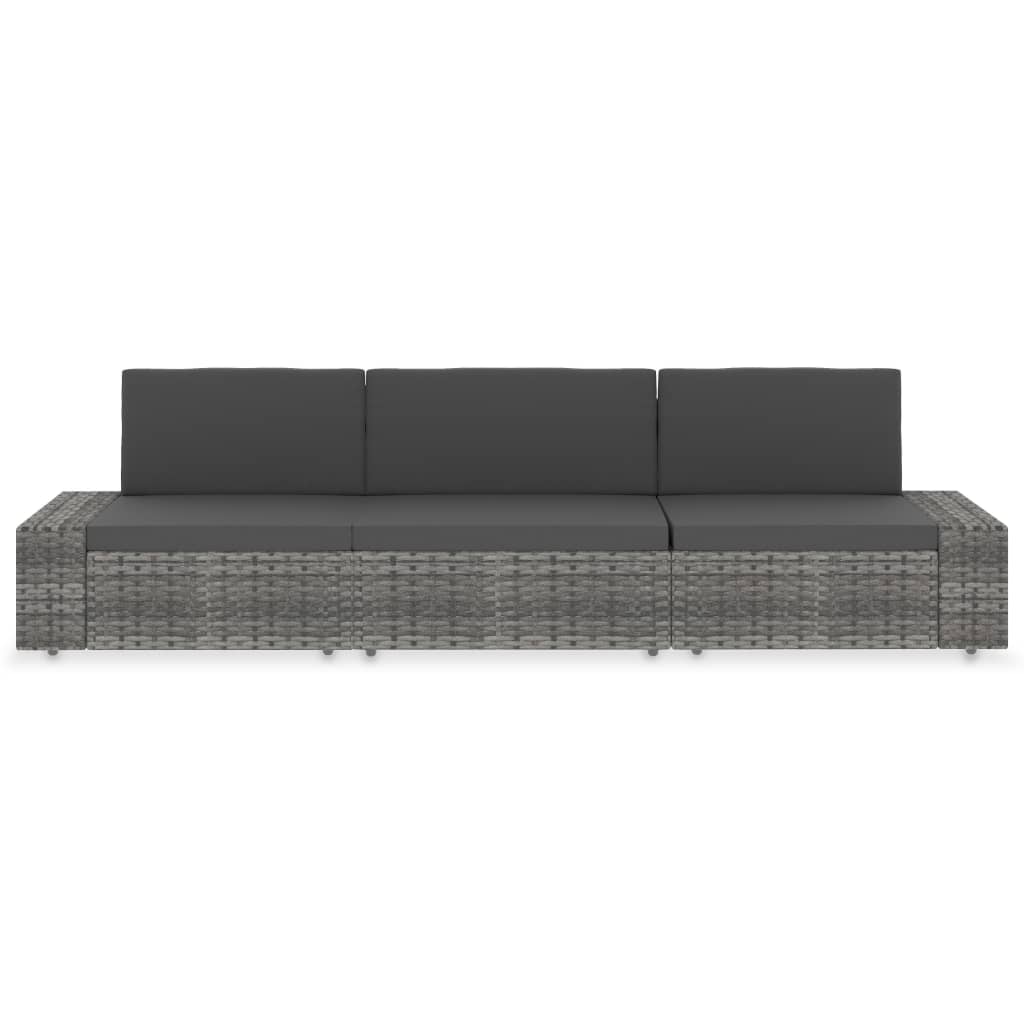 vidaXL Sofa modułowa 3-osobowa, rattan PE, szara
