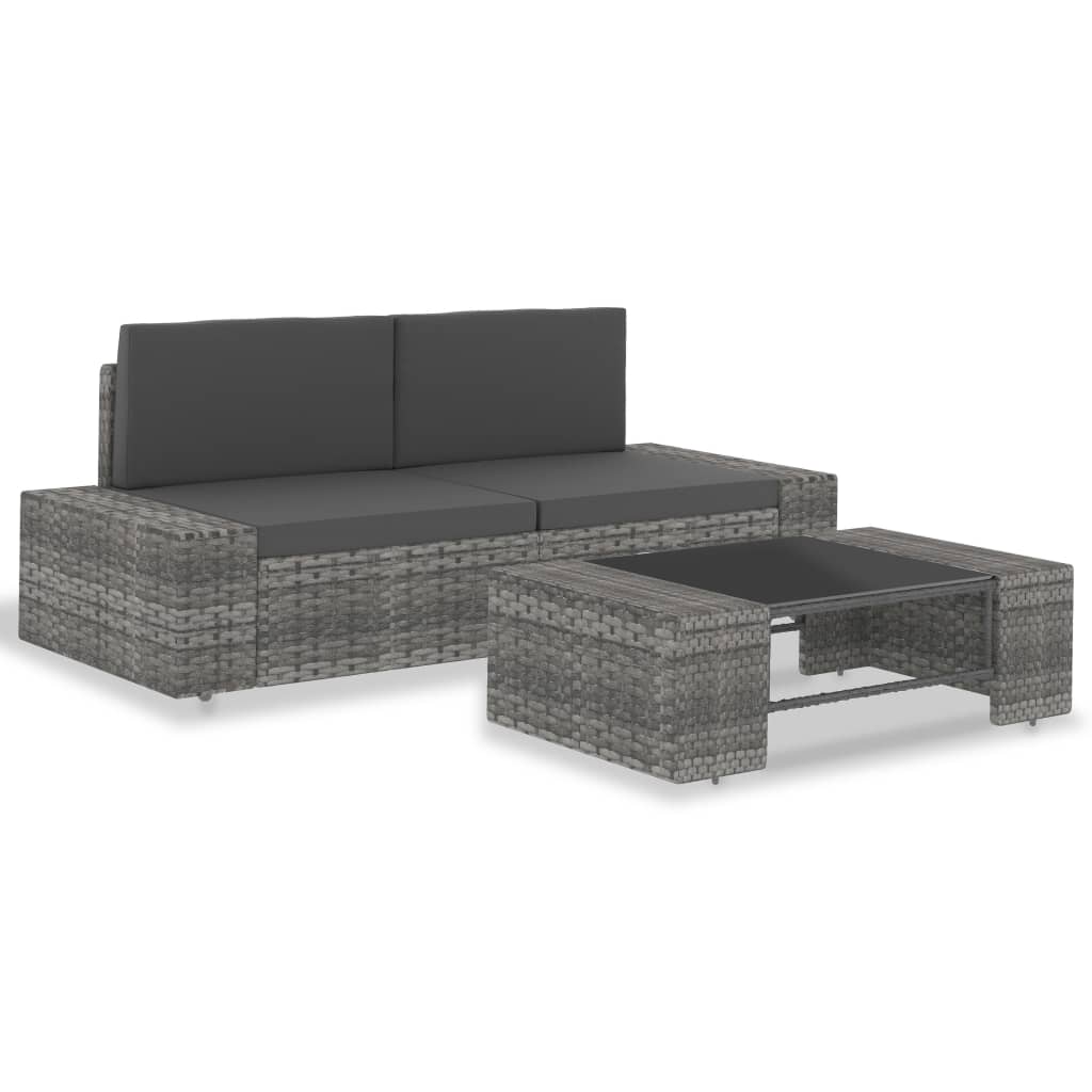 vidaXL 3-cz. zestaw wypoczynkowy do ogrodu, rattan PE, szary