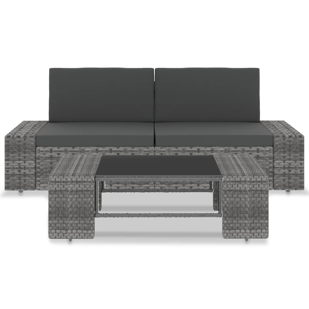 vidaXL 3-cz. zestaw wypoczynkowy do ogrodu, rattan PE, szary