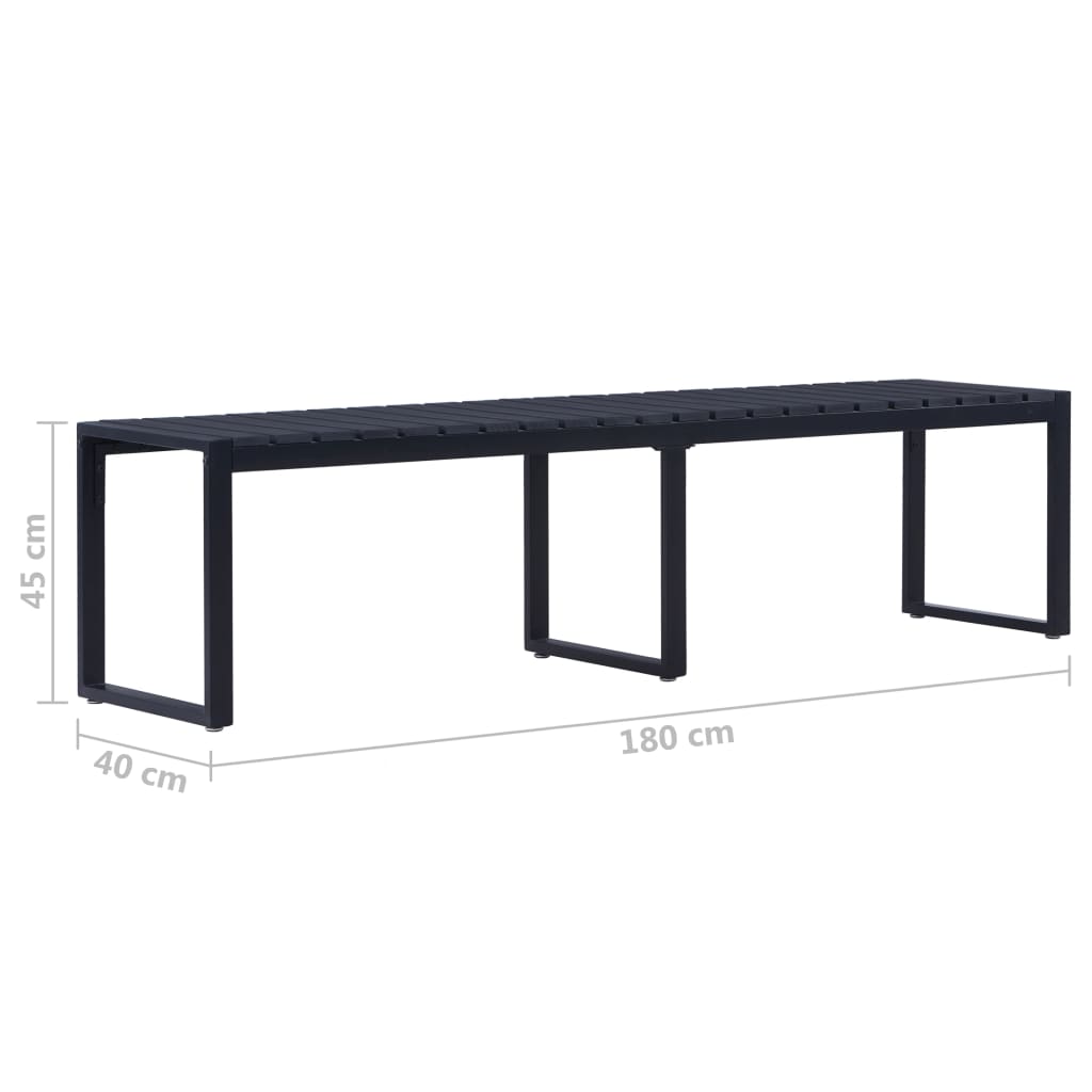 vidaXL Ławka ogrodowa, 180 cm, płyta PS, czarna