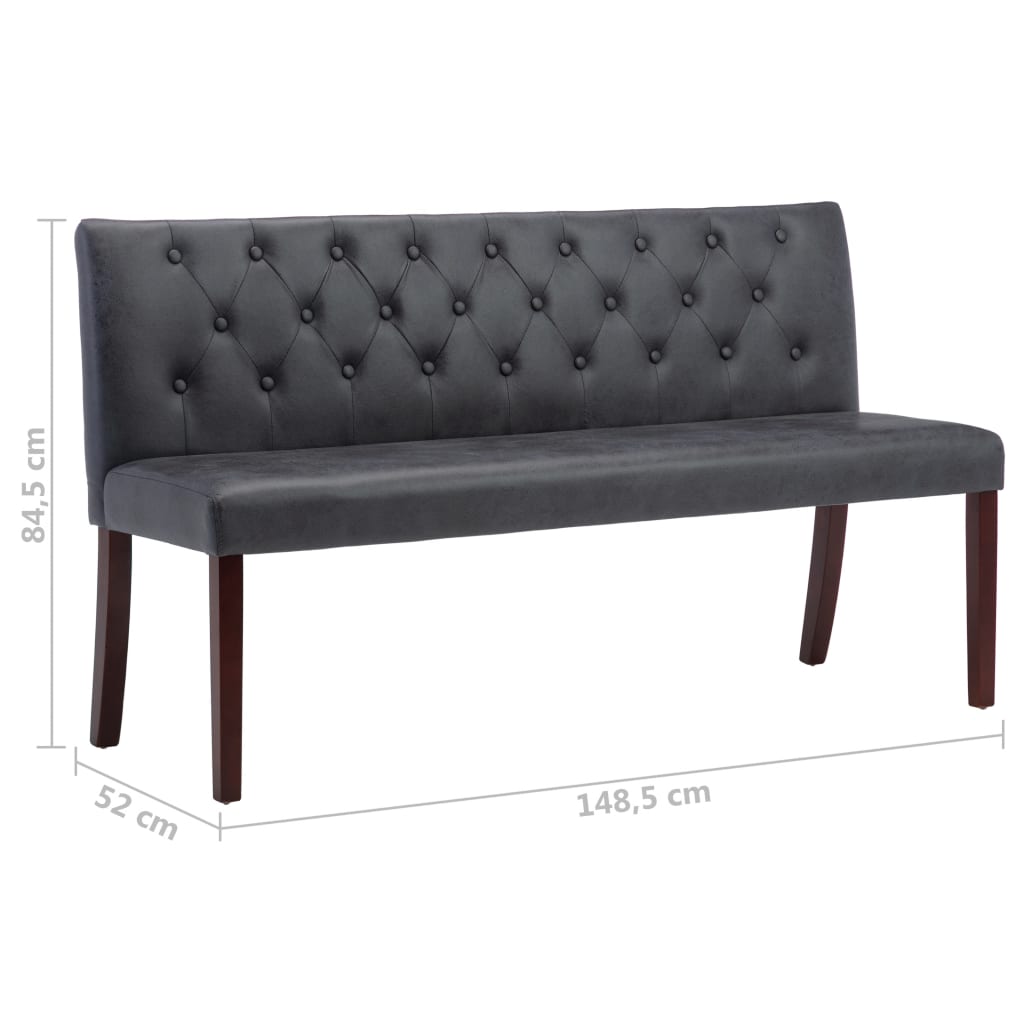 vidaXL Ławka, 148,5 cm, szara, sztuczna skóra zamszowa
