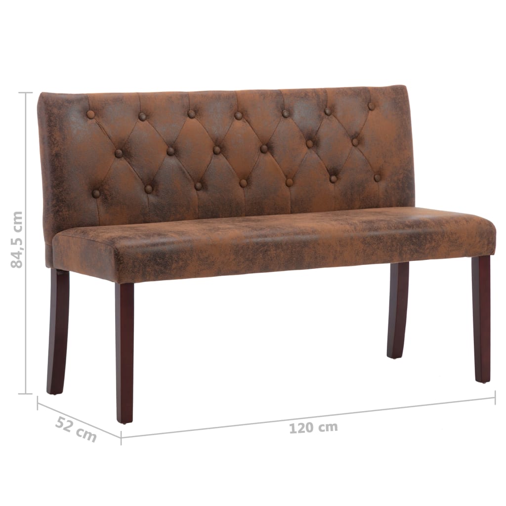 vidaXL Ławka, 120 cm, brązowa, sztuczna skóra zamszowa