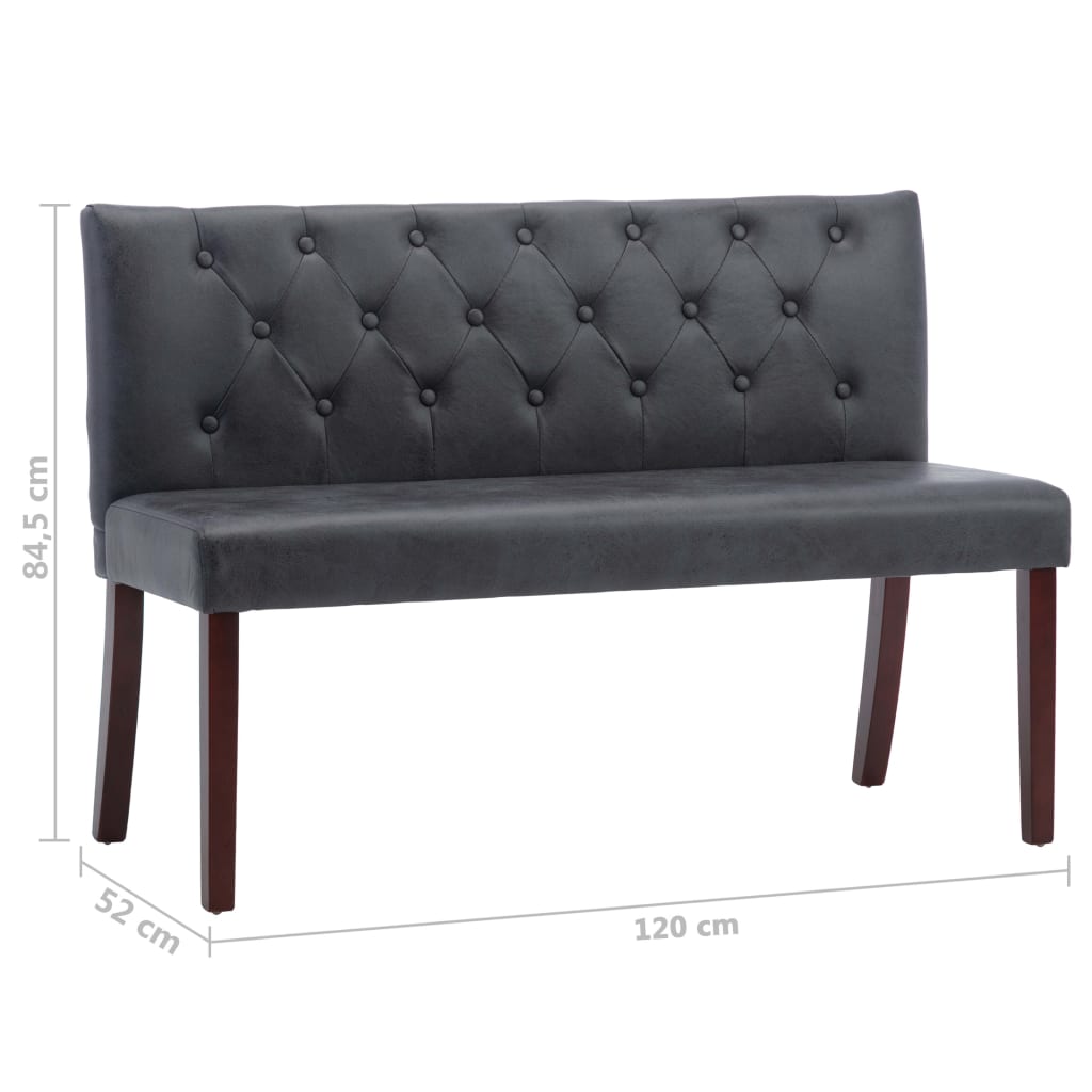 vidaXL Ławka, 120 cm, szara, sztuczna skóra zamszowa