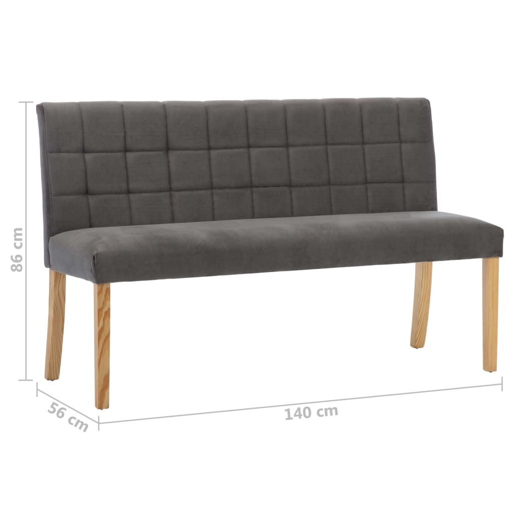vidaXL Ławka, 140 cm, szara, tapicerowana aksamitem