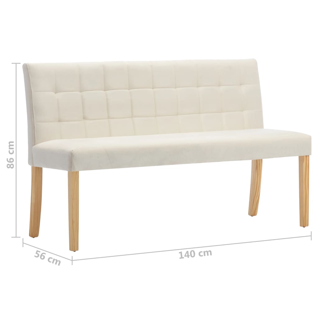 vidaXL Ławka, 140 cm, kremowa, tapicerowana aksamitem