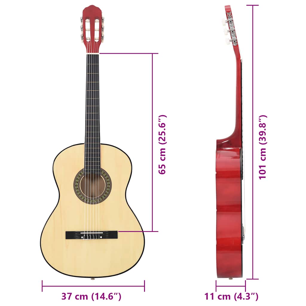 vidaXL Gitara klasyczna dla początkujących, 4/4 39", lipa