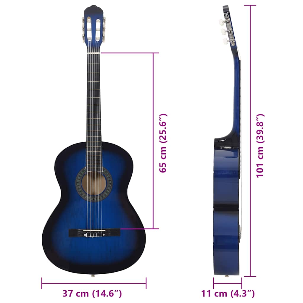 vidaXL Gitara klasyczna dla początkujących, 4/4, 39", drewno lipowe