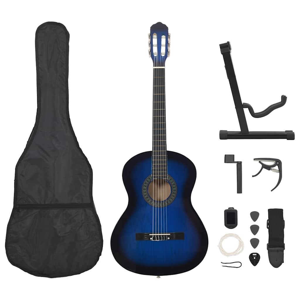 vidaXL 12-częściowy zestaw z gitarą klasyczną, niebieski, 4/4, 39"