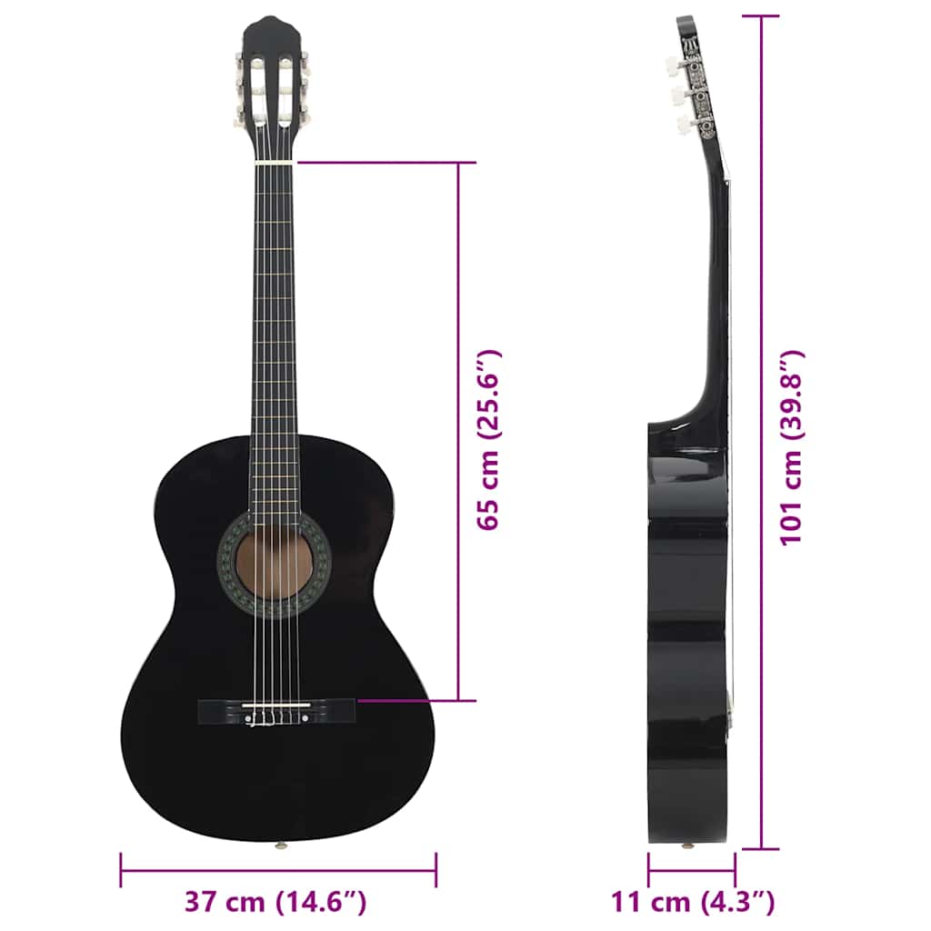 vidaXL Gitara klasyczna dla początkujących, 4/4, 39", drewno lipowe