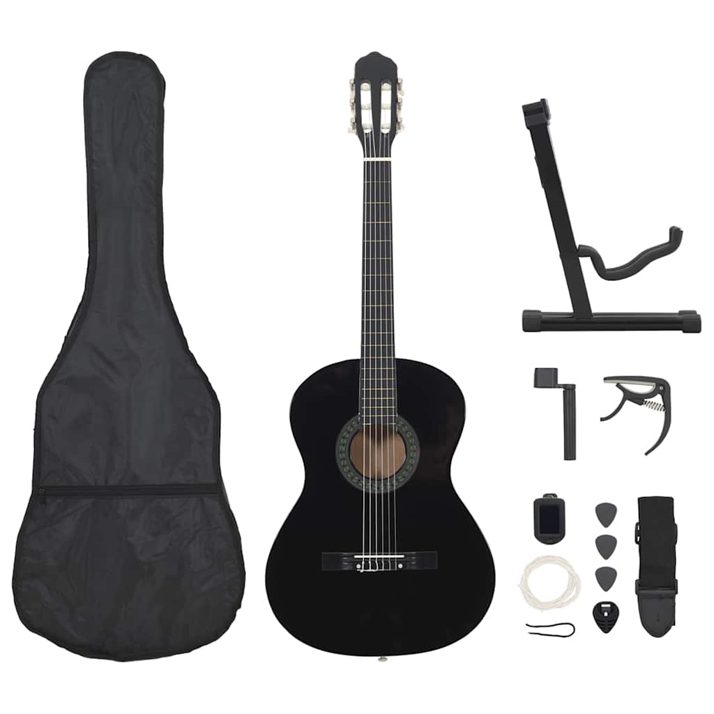 vidaXL 12-częściowy zestaw z gitarą klasyczną, czarny, 4/4, 39"