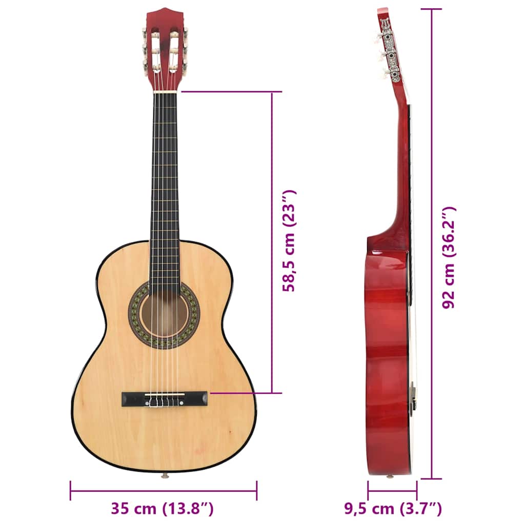 vidaXL 8-cz. zestaw do nauki gry na gitarze klasycznej, 3/4, 36"