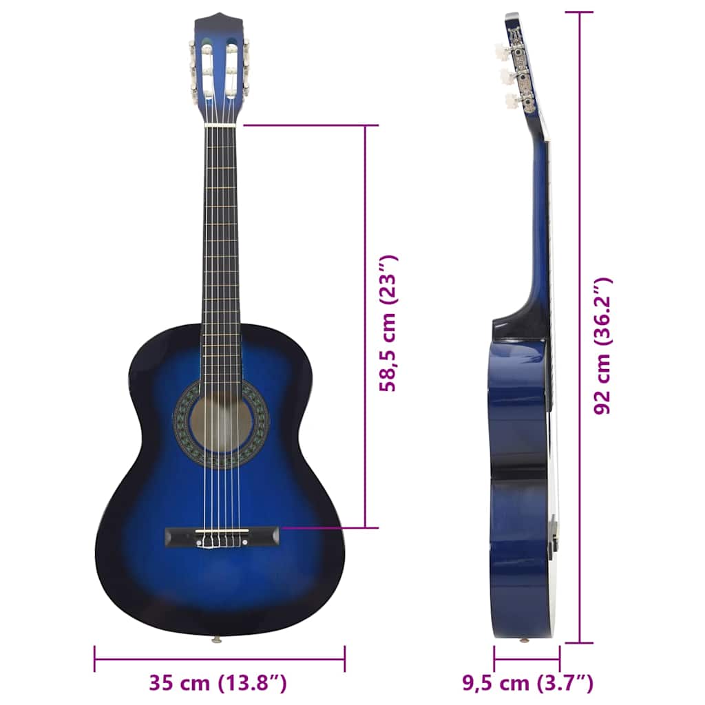 vidaXL 8-cz. zestaw do nauki gry na gitarze klasycznej, niebieski