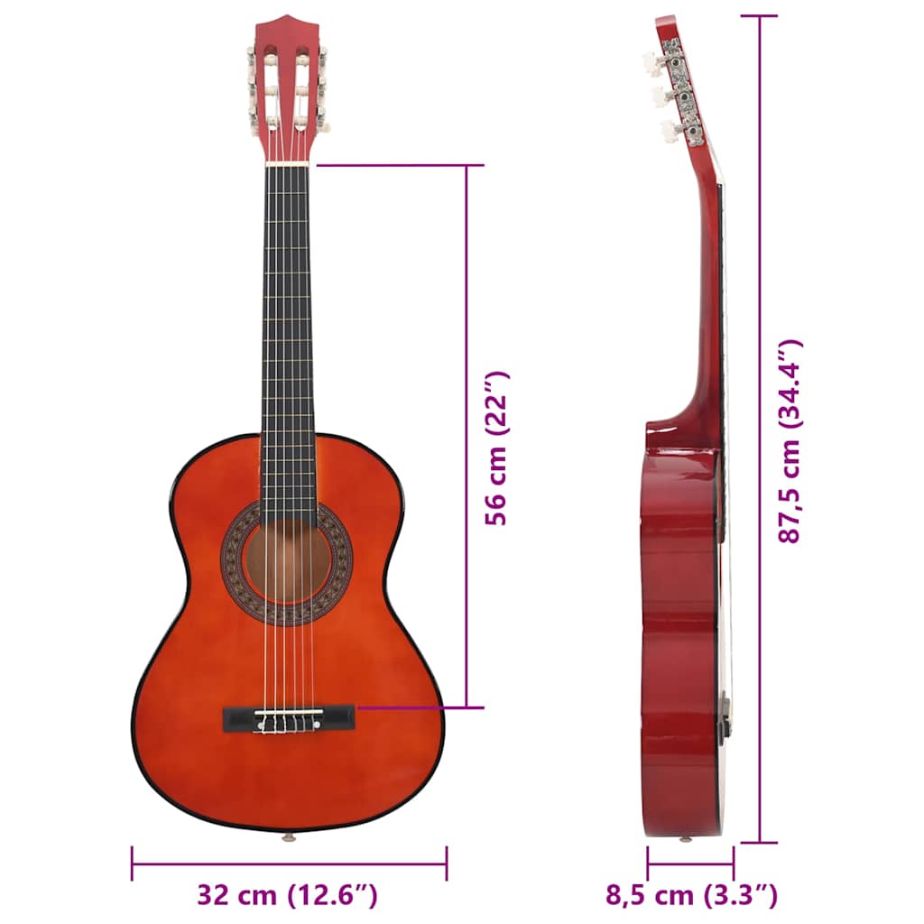 vidaXL Gitara klasyczna dla początkujących, 1/2, 34", drewno lipowe